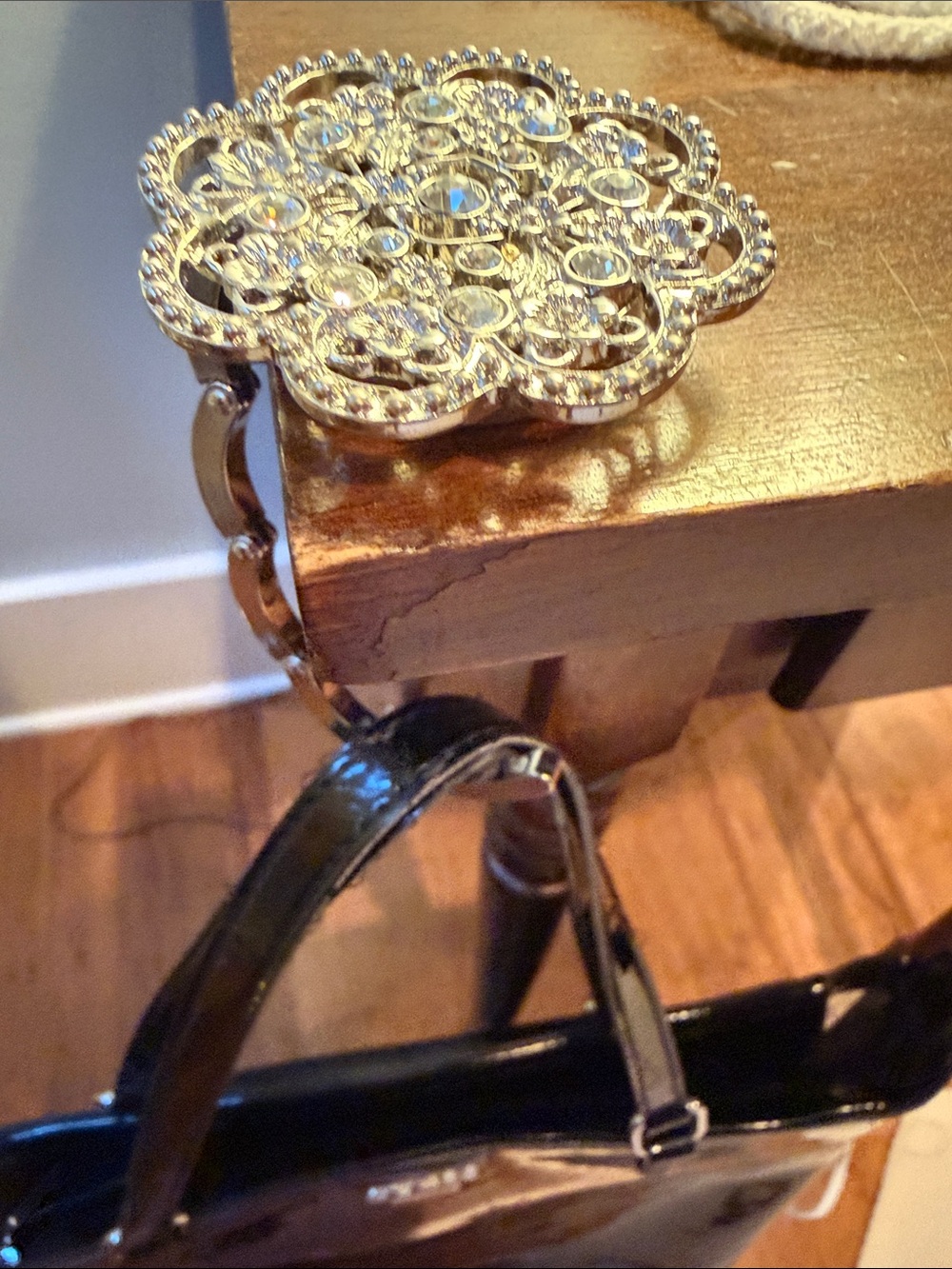 Silver Crystal Flower Bag Hook - Picture 4 of 5